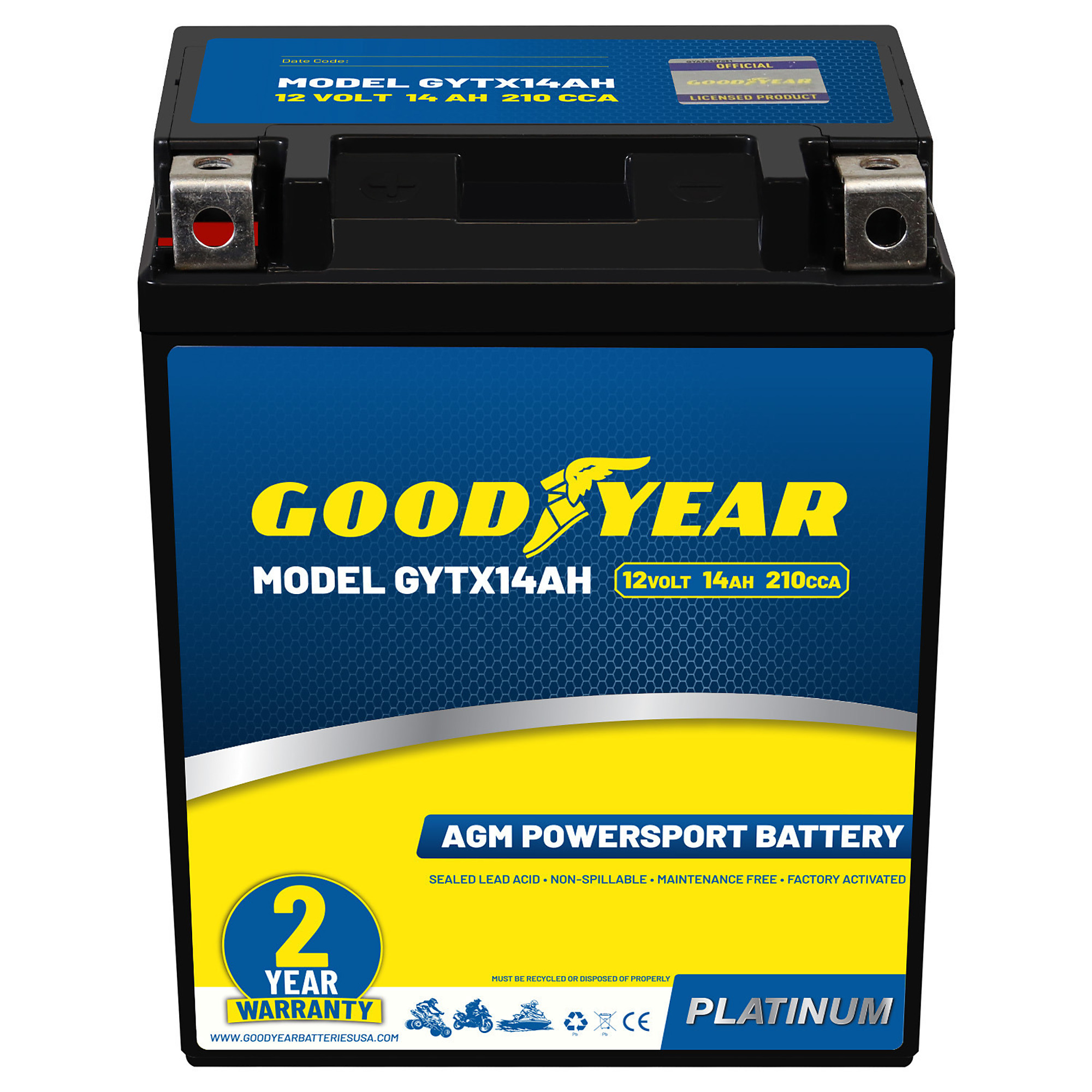 Goodyear SLA-AGM Battery — 12V, 14Ah, 210 CCA, Maintenance-Free, Model# GY4140767